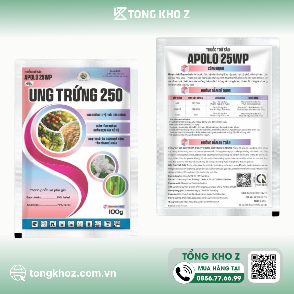 Thông tin chung Thuốc trừ sâu APOLO 25WP hiệu UNG TRỨNG 250