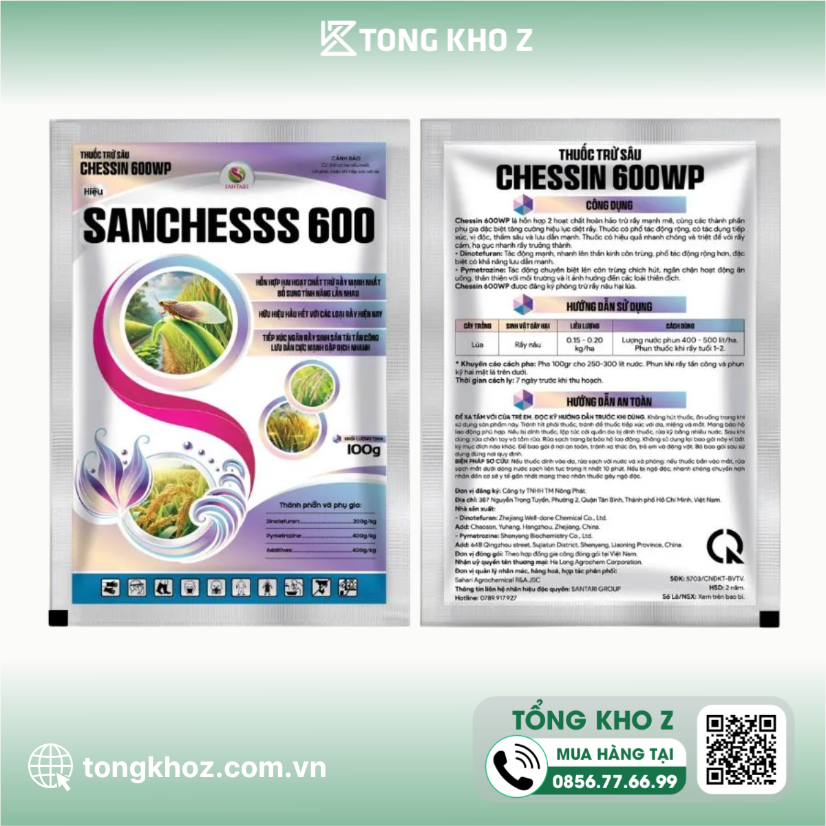 Thông tin chung về Thuốc trừ sâu Chessin 600WP Hiệu SANCHESSS 600