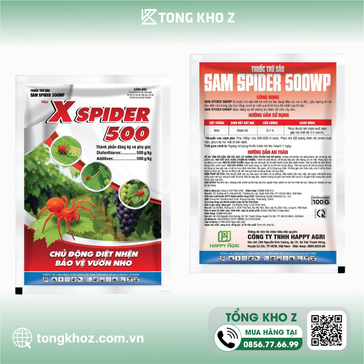 Thông tin Thuốc trừ sâu SAM SPIDER 500WP hiệu X-SPIDER 500