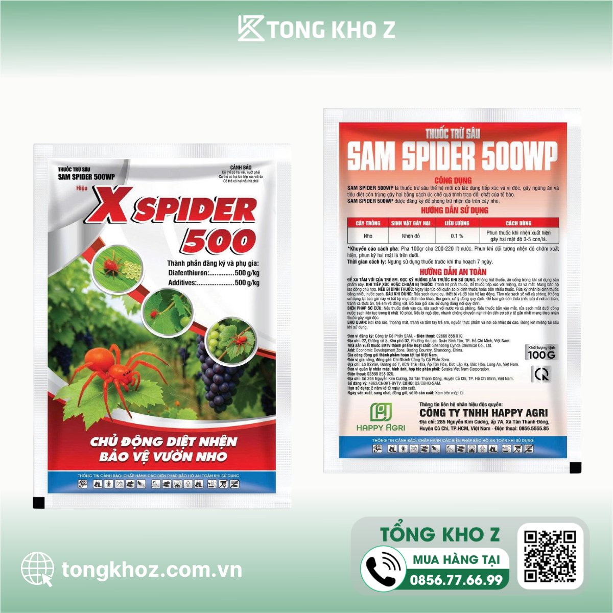 Thông tin Thuốc trừ sâu SAM SPIDER 500WP Hiệu X SPIDER 500