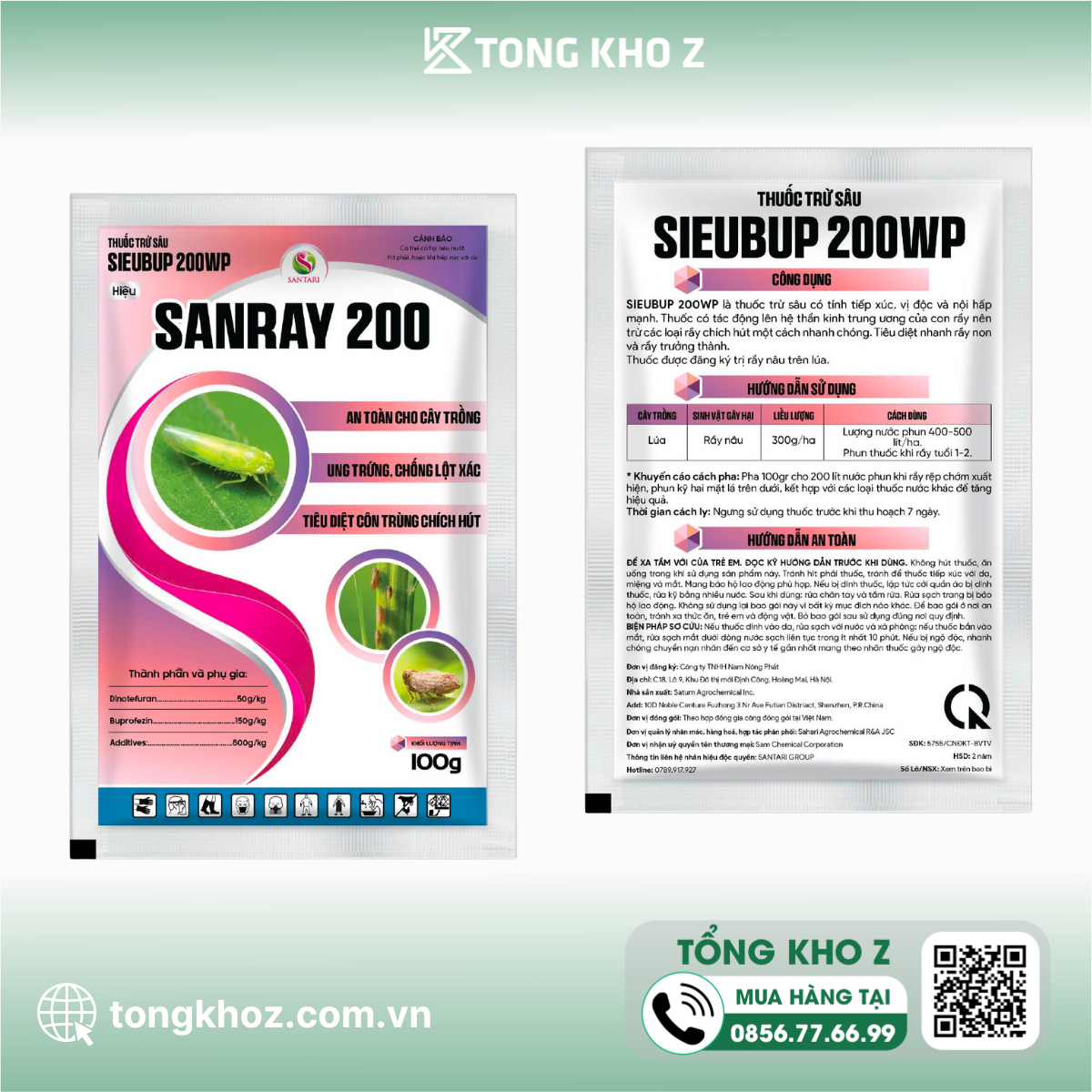 Thông tin Thuốc trừ sâu SIEUBUP 200WP Hiệu SANRAY 200